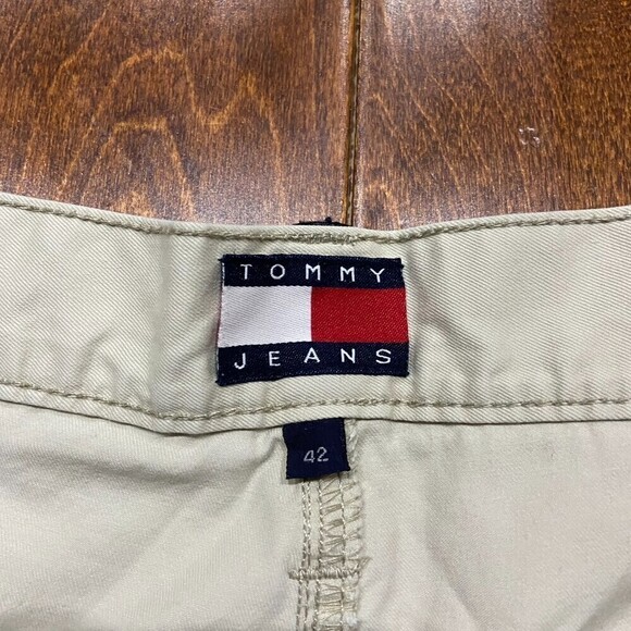 Tommy Jeans Hilfiger Baggy Chino Light Khaki Shorts Cotton Vintage Men's Size 42 - Picture 6 of 8